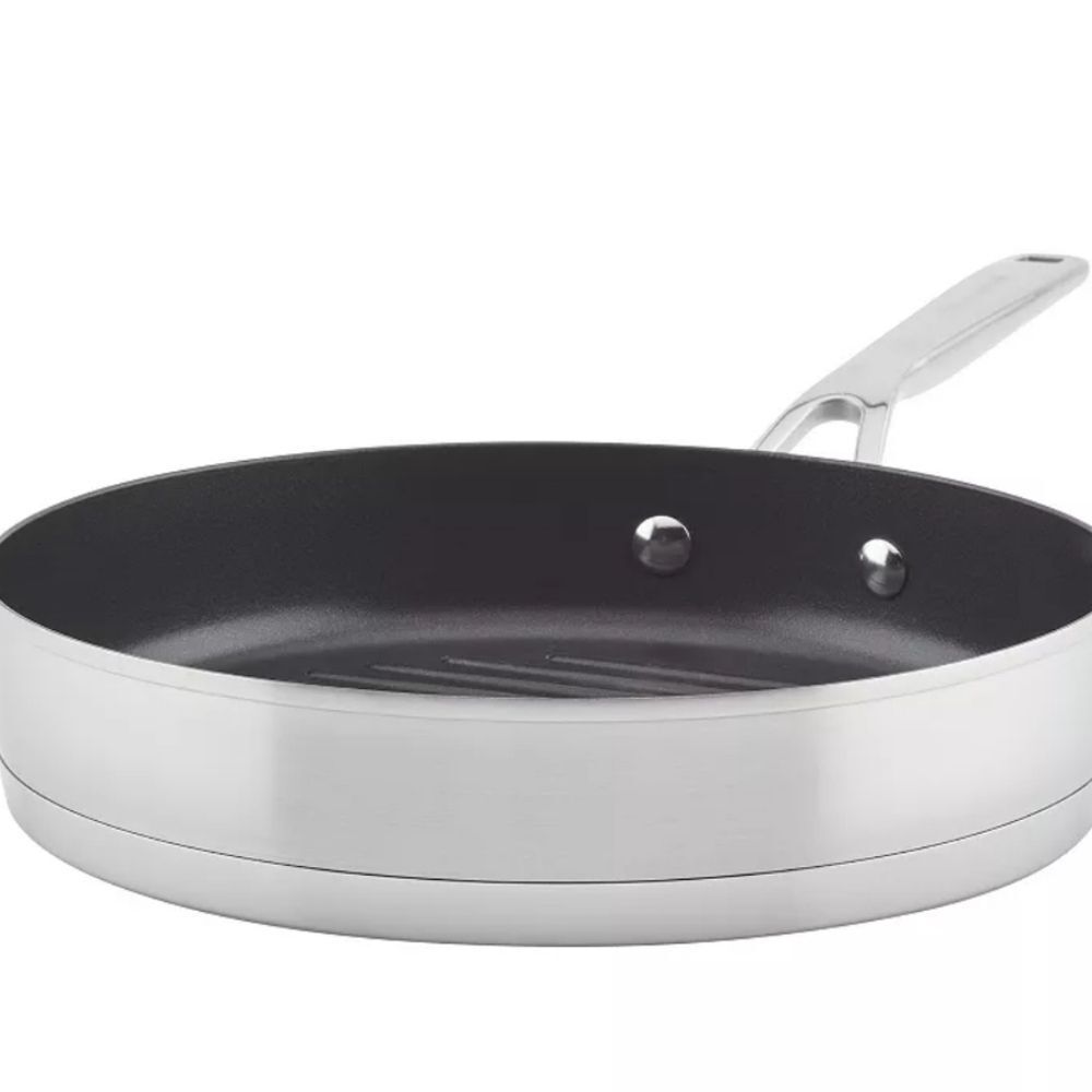 KitchenAid Stainless Steel 3-Ply Base 10.25 Non-Stick Grill Pan